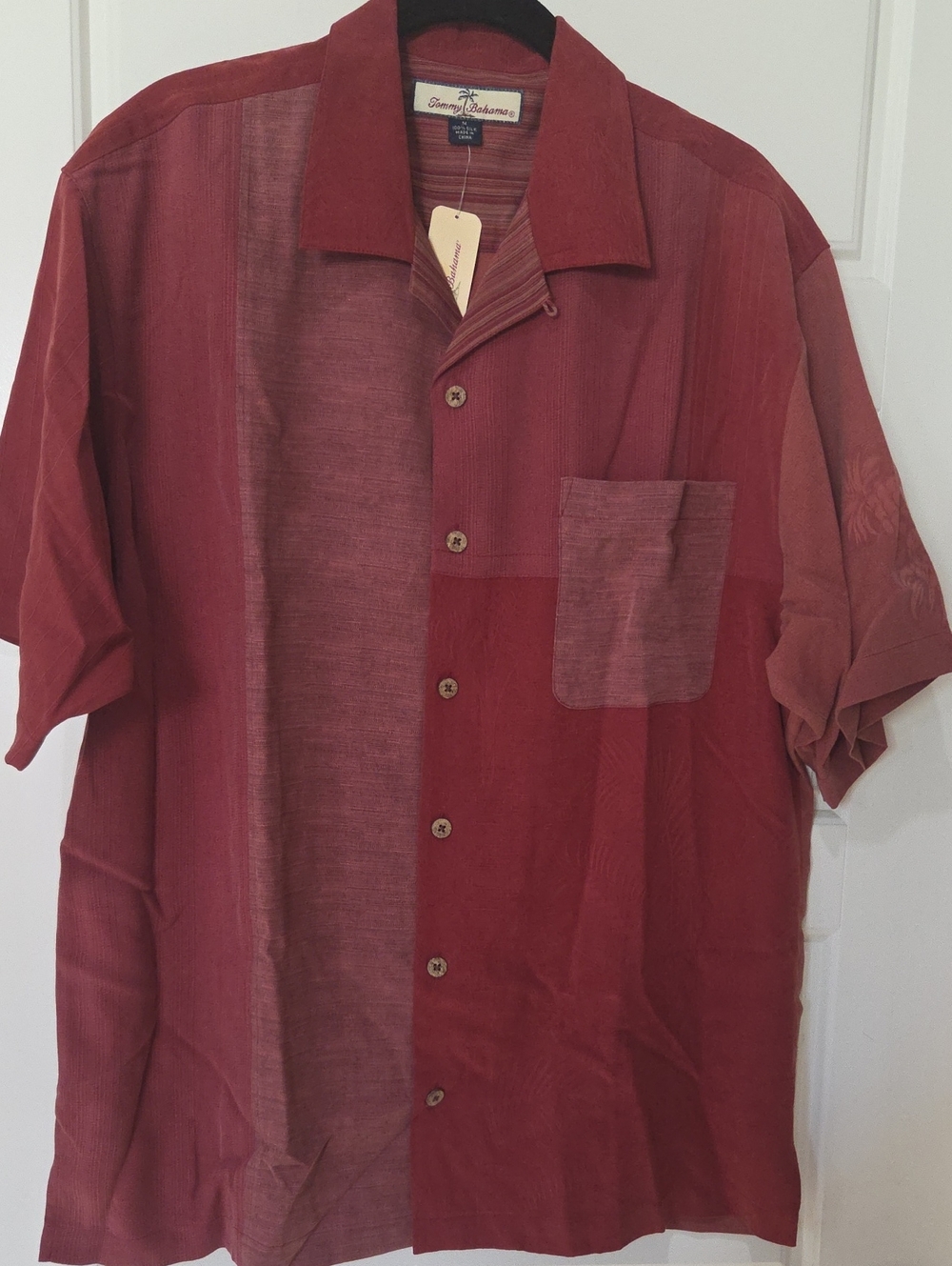 Tommy Bahama Red Color-Block Camp Shirt 100% Silk